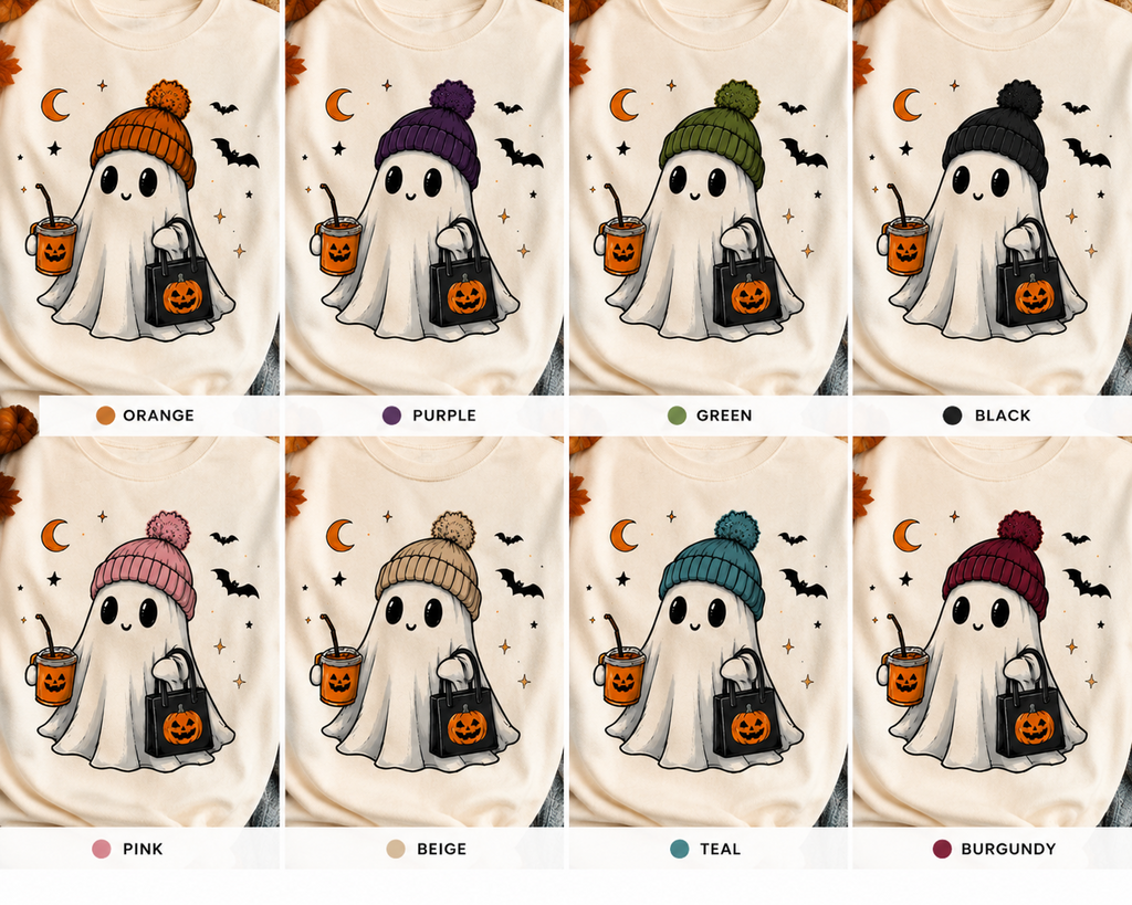 Personalized Halloween Ghost Shirt, Custom Hat Color, Cute Spooky Season Tee