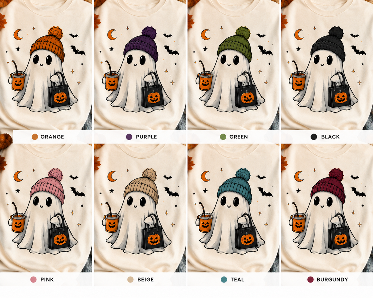 Personalized Halloween Ghost Shirt, Custom Hat Color, Cute Spooky Season Tee