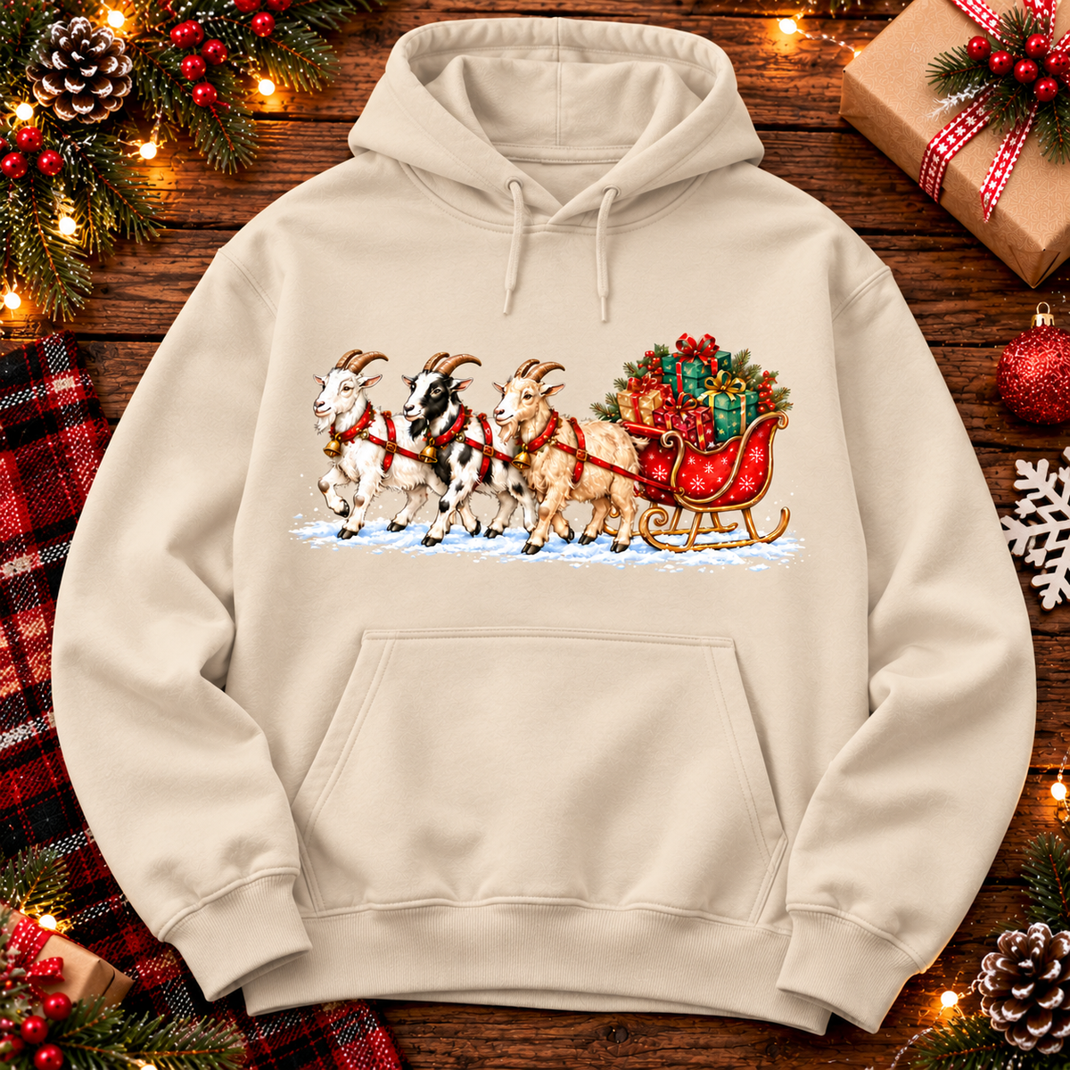 Christmas Goat Sweatshirt, Festive Sleigh Crewneck, Funny Holiday Shirt, Christmas Gift for Animal Lovers