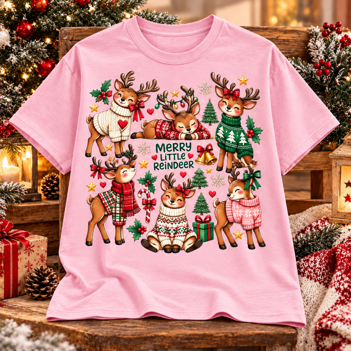 Merry Little Reindeer Shirt, Cute Christmas Tee, Reindeer Holiday Gift