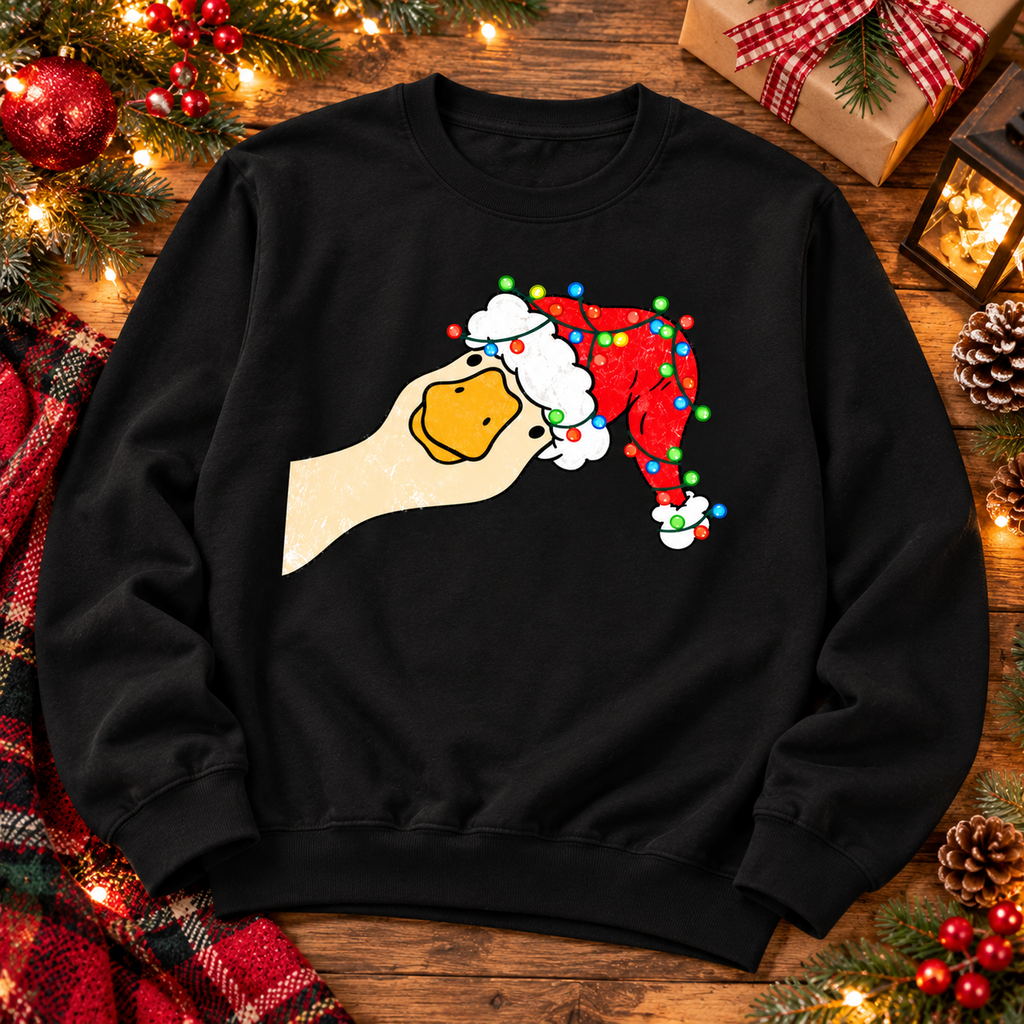 Funny Christmas Goose Shirt, Santa Hat Duck Graphic, Holiday Gift