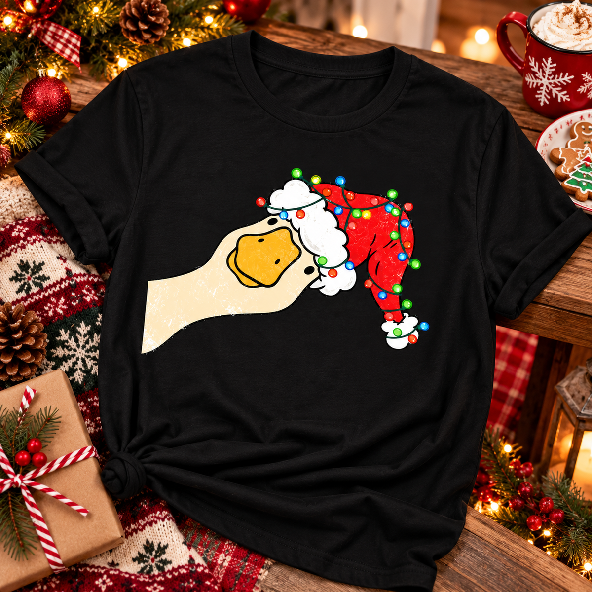 Funny Christmas Goose Shirt, Santa Hat Duck Graphic, Holiday Gift