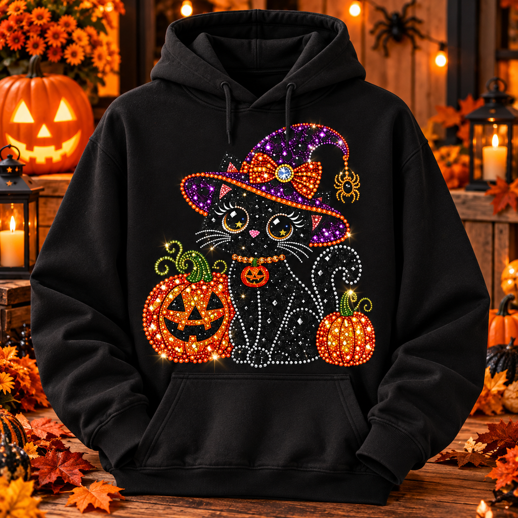 Halloween Black Cat Shirt, Witchy Cat Graphic T-Shirt, Sweatshirt & Hoodie