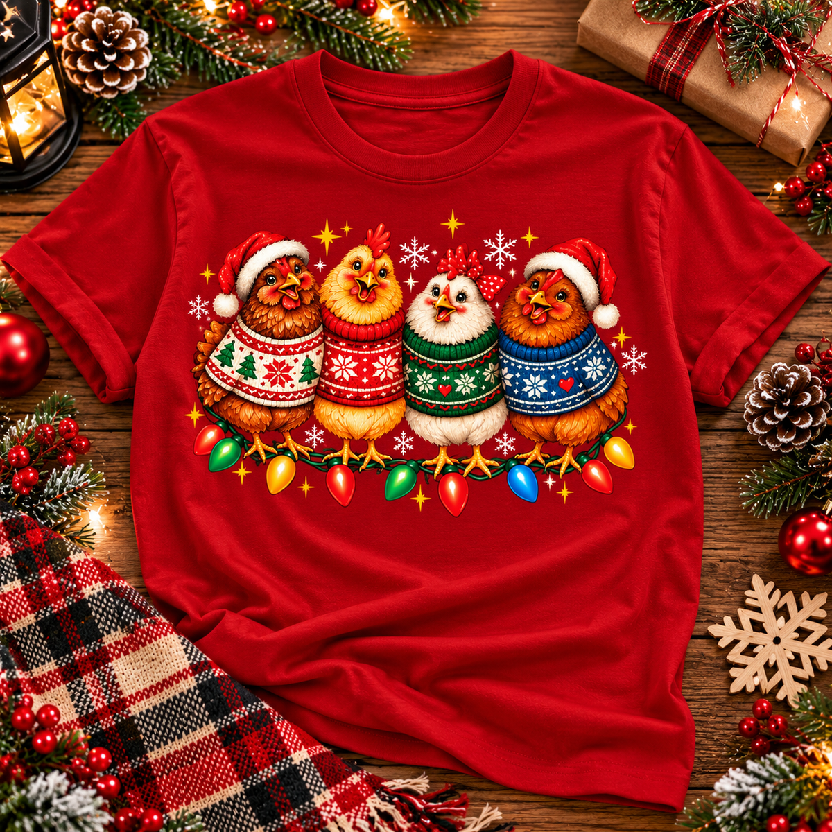 Funny Christmas Chicken Shirt, Cute Holiday Chicken Tee, Farm Animal Gift