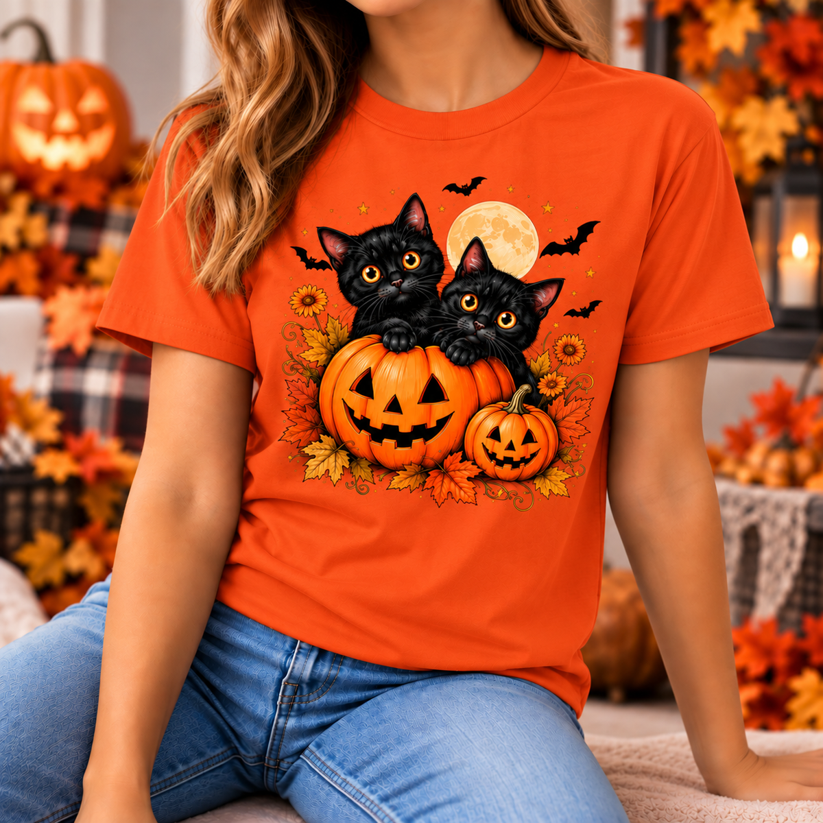 Black Cat Halloween Shirt – Pumpkin T-Shirt, Sweatshirt & Hoodie