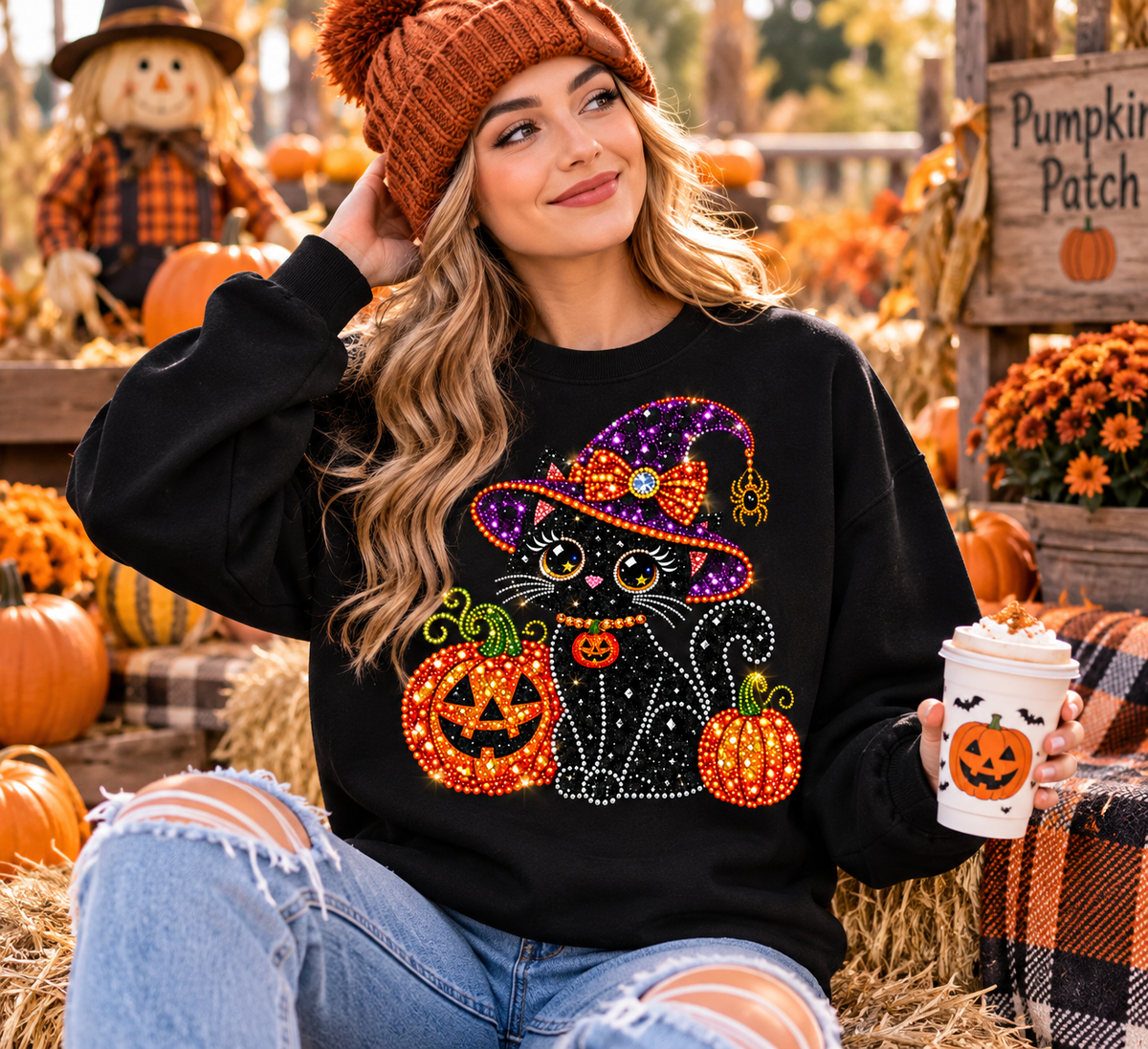 Halloween Black Cat Shirt, Witchy Cat Graphic T-Shirt, Sweatshirt & Hoodie