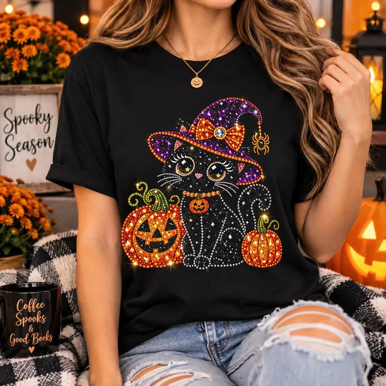Halloween Black Cat Shirt, Witchy Cat Graphic T-Shirt, Sweatshirt & Hoodie