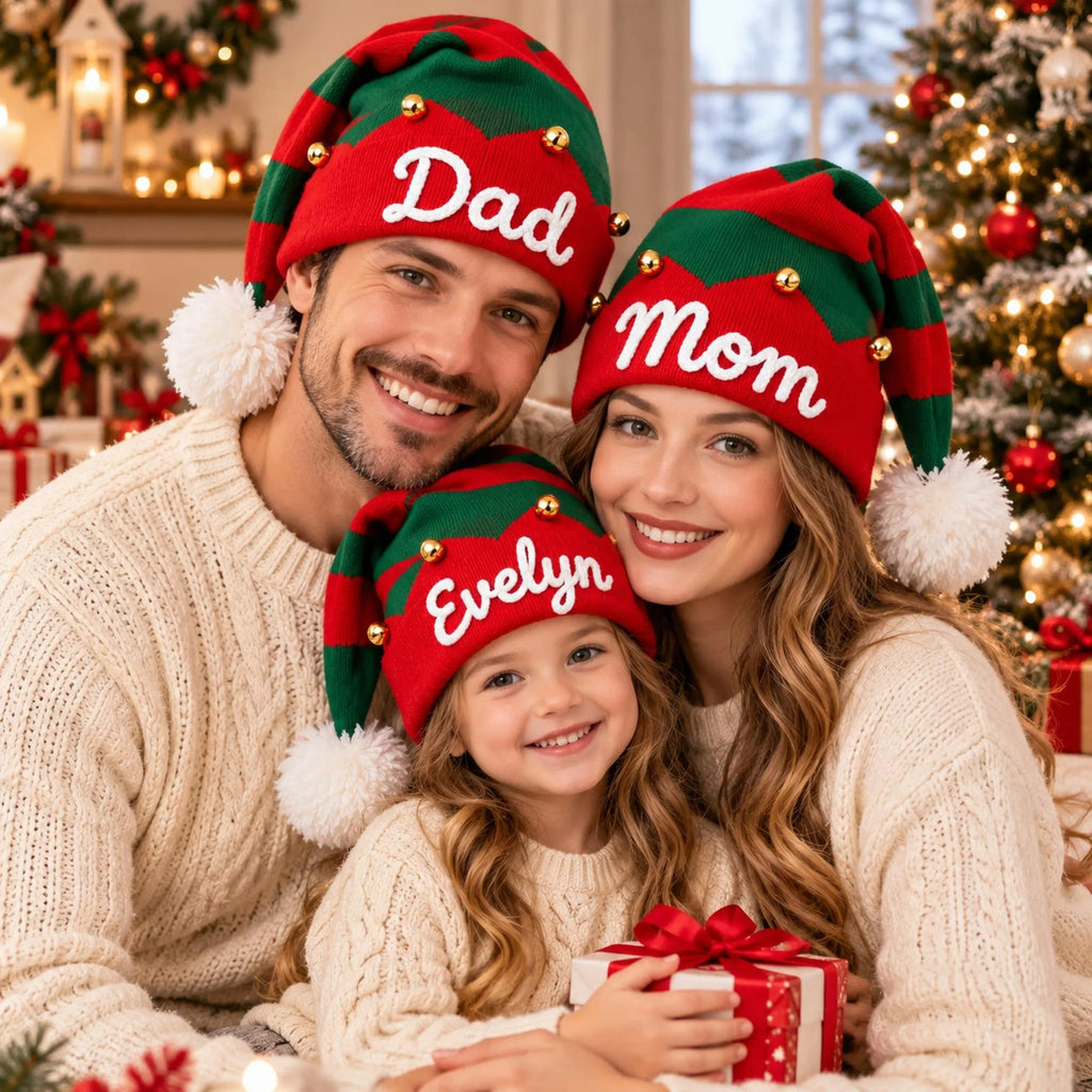 Personalized Christmas Hat, Custom Name Elf Hat for Kids and Adults, Matching Family Christmas Gift