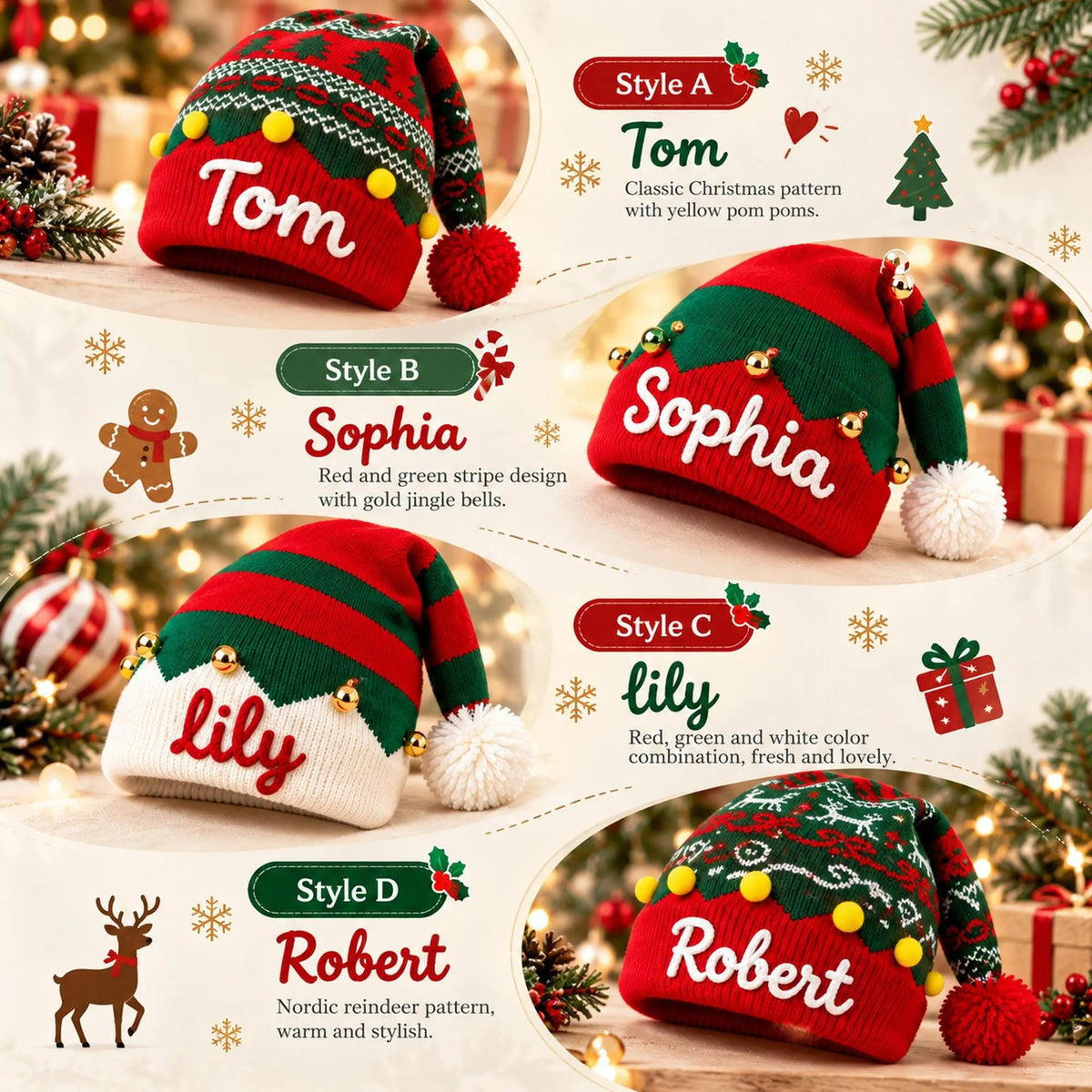 Personalized Christmas Hat, Custom Name Elf Hat for Kids and Adults, Matching Family Christmas Gift