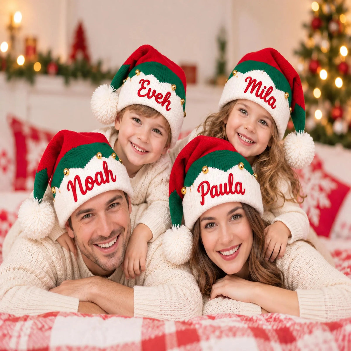 Personalized Christmas Hat, Custom Name Elf Hat for Kids and Adults, Matching Family Christmas Gift