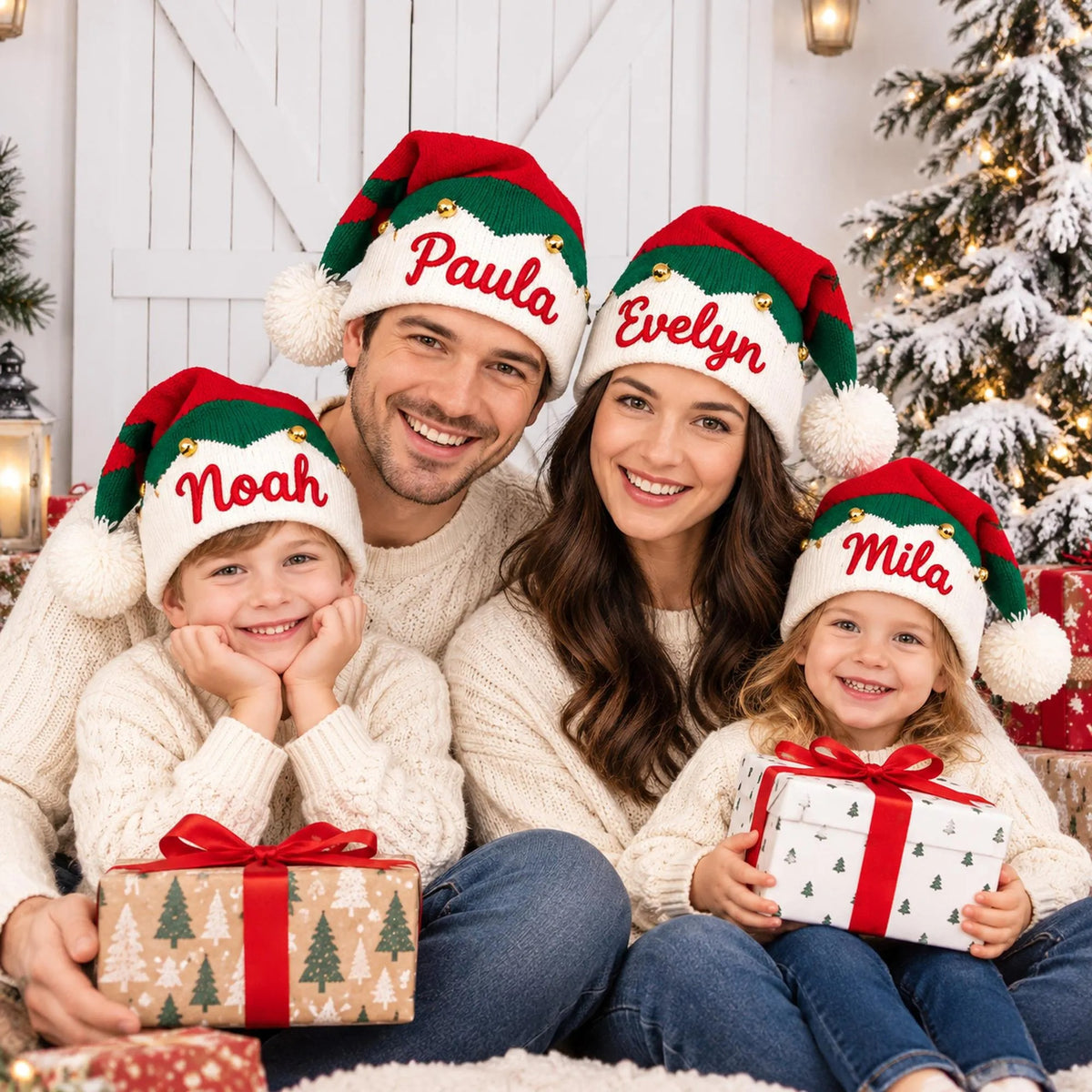 Personalized Christmas Hat, Custom Name Elf Hat for Kids and Adults, Matching Family Christmas Gift