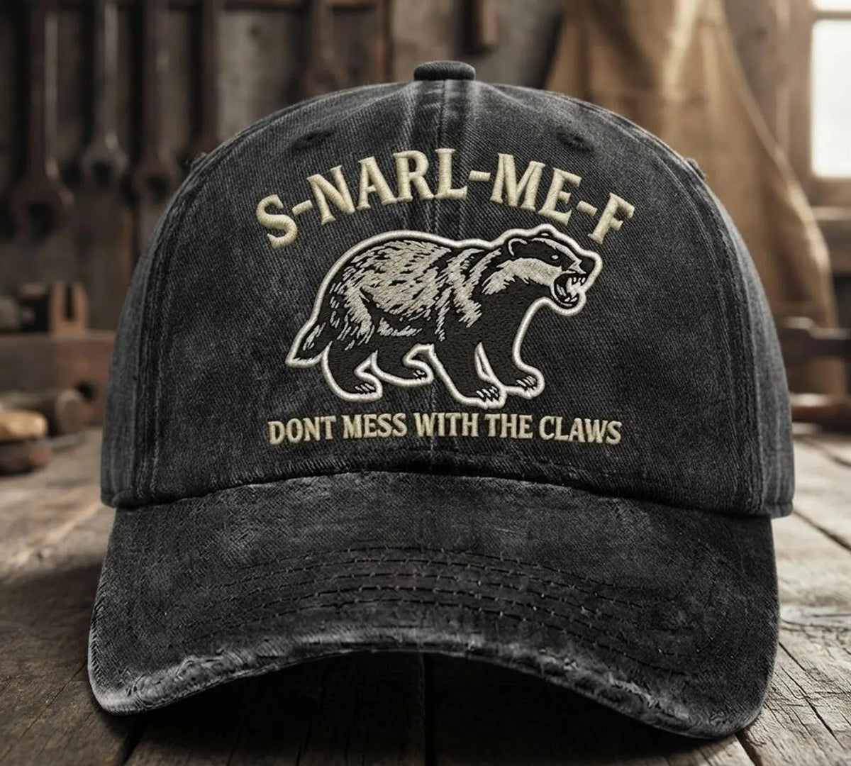 Funny Animal Embroidered Hat, Vintage Washed Dad Cap, Outdoor Bear Hat, Rugged Wildlife Cap for Men