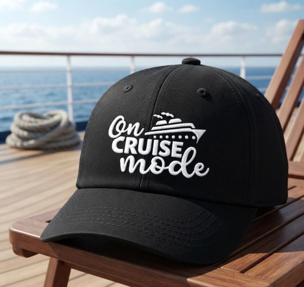 On Cruise Mode Embroidered Dad Hat, Vacation Baseball Cap, Cruise Ship Travel Gift, Unisex Adjustable Cotton Hat, Holiday Beach Accessories