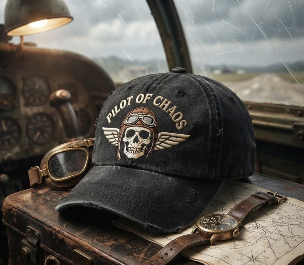 Vintage Washed Pilot Dad Hat, Pilot of Chaos Embroidered Baseball Cap, Retro Aviation Lover Gift, Distressed Pilot Hat for Men