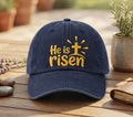 Christian Baseball Cap, He Is Risen Embroidered Hat, Faith Based Gift, Religious Dad Hat, Easter Hat, Unisex Vintage Washed Cotton Hat
