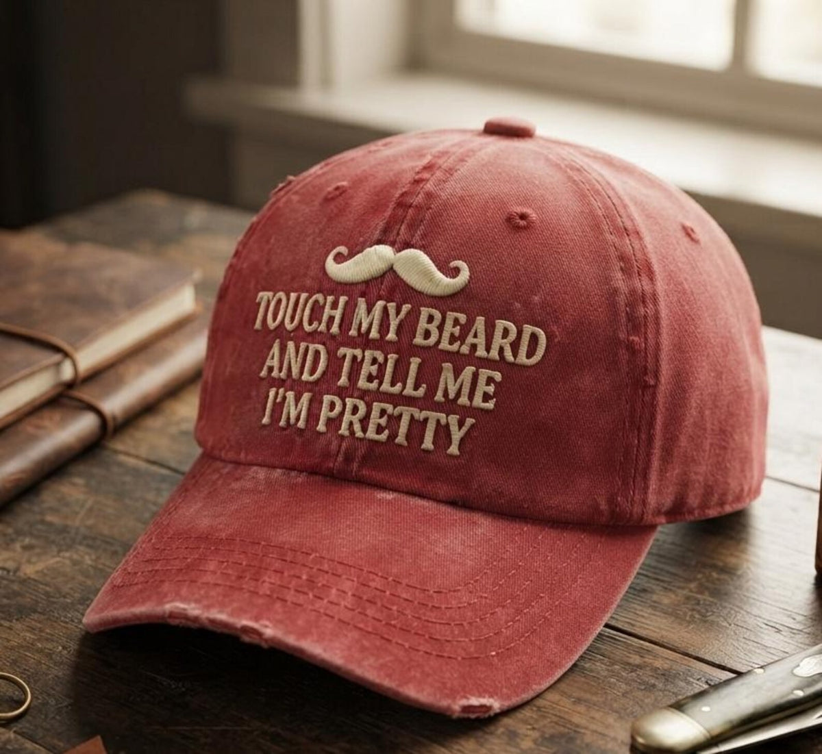 Funny Beard Embroidered Hat, Vintage Red Dad Hat, Men's Funny Baseball Cap, Mustache Hat, Humorous Gift for Him