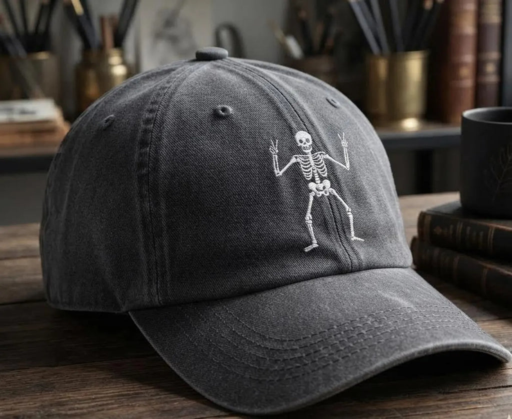 Funny Skeleton Embroidered Hat, Halloween Dad Cap, Spooky Baseball Cap, Vintage Style Skull Gift for Him