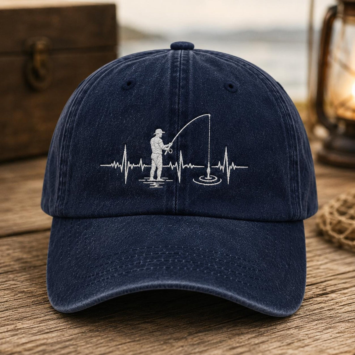 Fishing Heartbeat Embroidered Hat, Fisherman Dad Cap, Vintage Baseball Cap, Angler Gift, Fishing Lover Hat