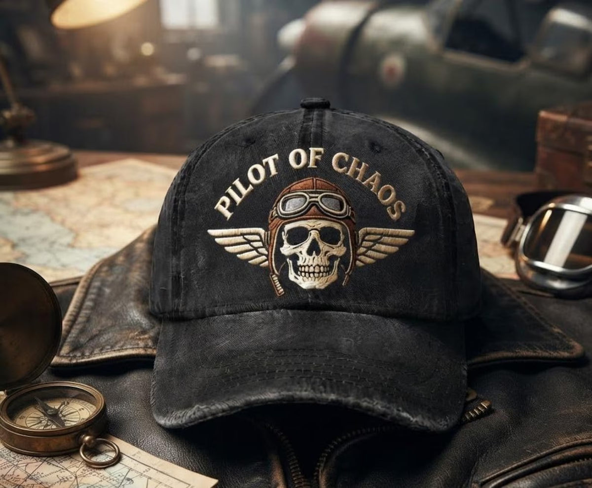 Vintage Washed Pilot Dad Hat, Pilot of Chaos Embroidered Baseball Cap, Retro Aviation Lover Gift, Distressed Pilot Hat for Men
