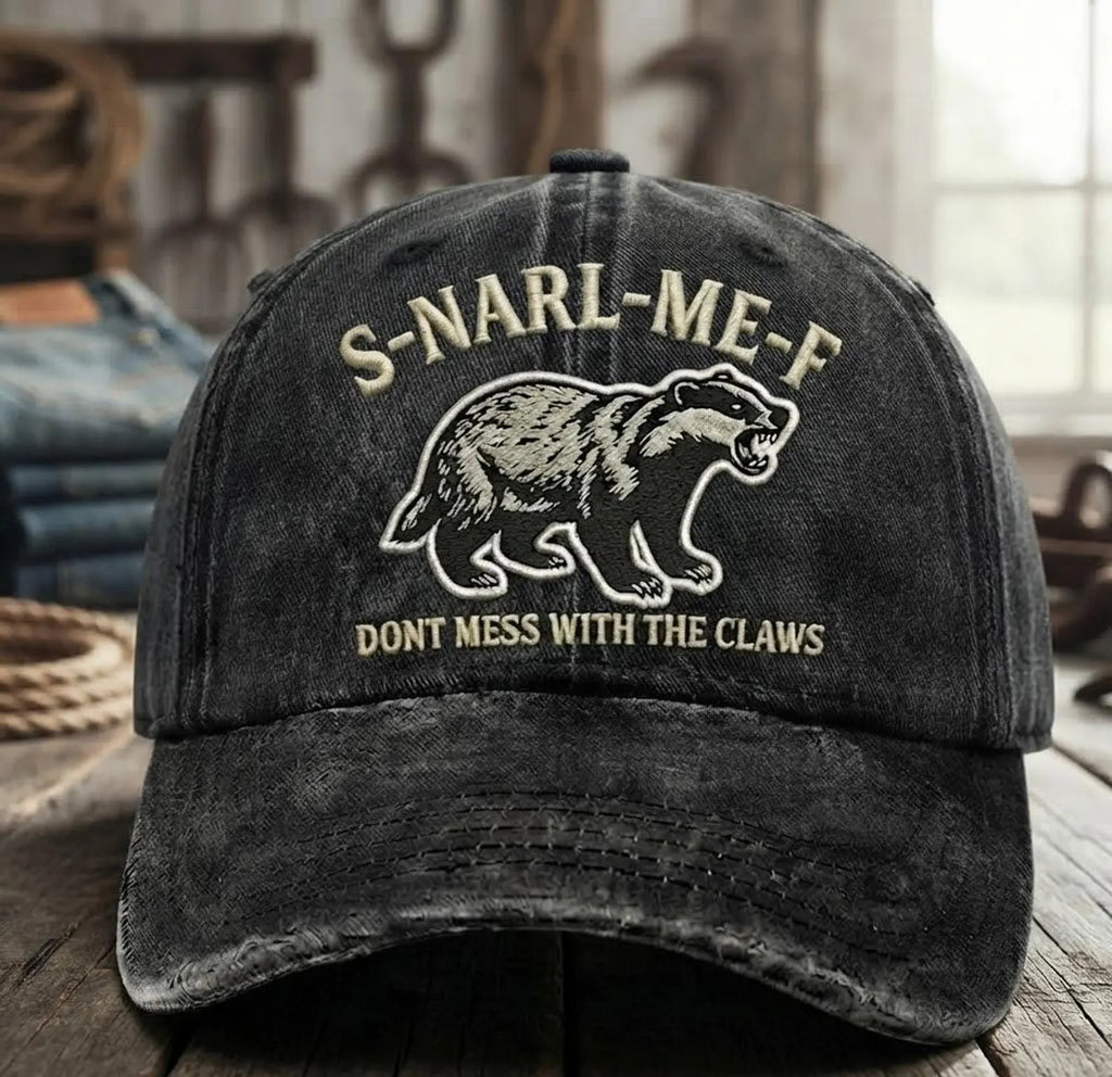 Funny Animal Embroidered Hat, Vintage Washed Dad Cap, Outdoor Bear Hat, Rugged Wildlife Cap for Men