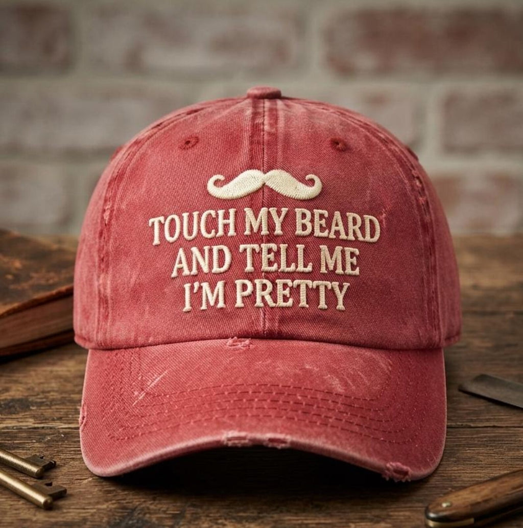 Funny Beard Embroidered Hat, Vintage Red Dad Hat, Men's Funny Baseball Cap, Mustache Hat, Humorous Gift for Him