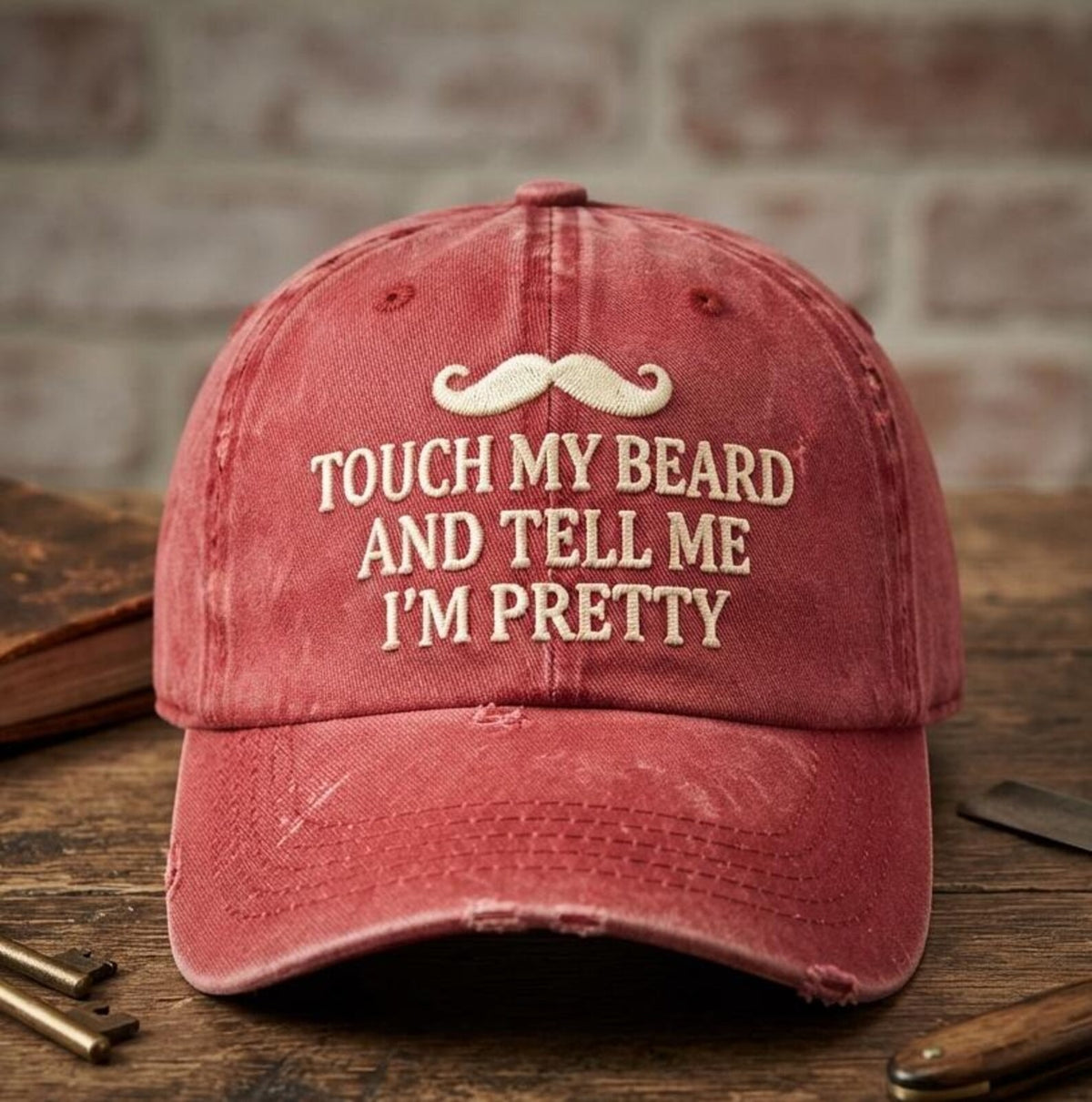 Funny Beard Embroidered Hat, Vintage Red Dad Hat, Men's Funny Baseball Cap, Mustache Hat, Humorous Gift for Him
