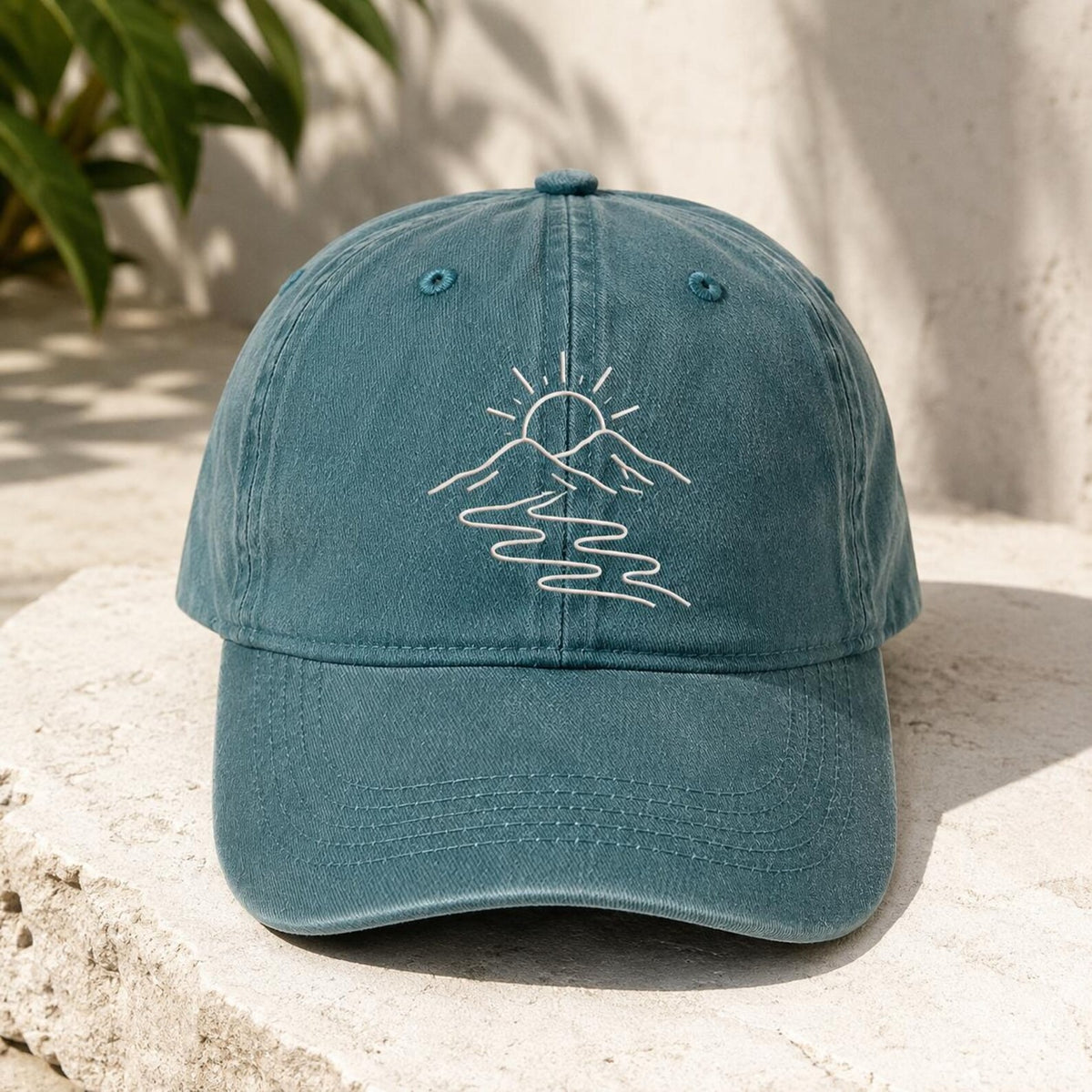 Mountain Sunrise Embroidered Hat, Vintage Washed Dad Cap, Minimalist Outdoor Baseball Cap, Nature Lover Gift, Hiking Adventure Hat