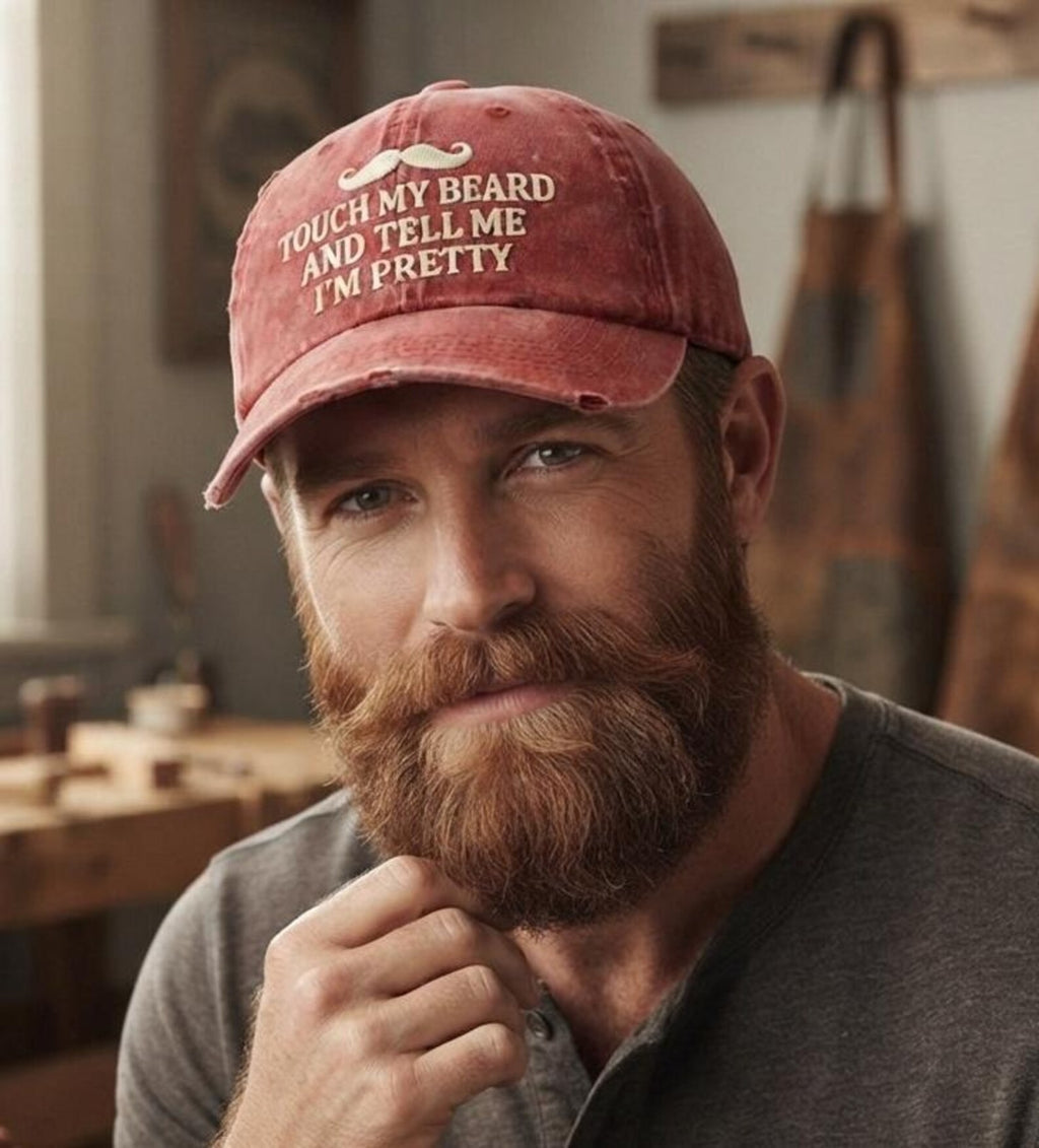 Funny Beard Embroidered Hat, Vintage Red Dad Hat, Men's Funny Baseball Cap, Mustache Hat, Humorous Gift for Him