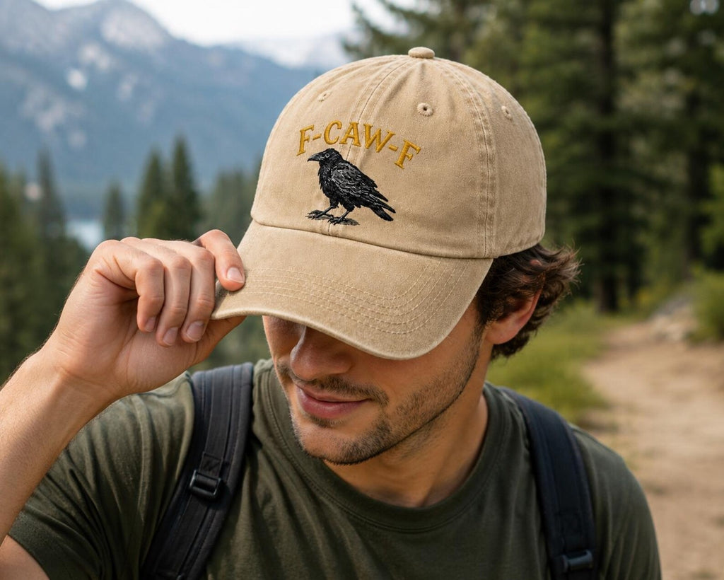 Funny Crow Embroidered Dad Hat, Vintage Washed Baseball Cap, Black Bird Hat, Sarcastic Humor Cap, Casual Gift for Men