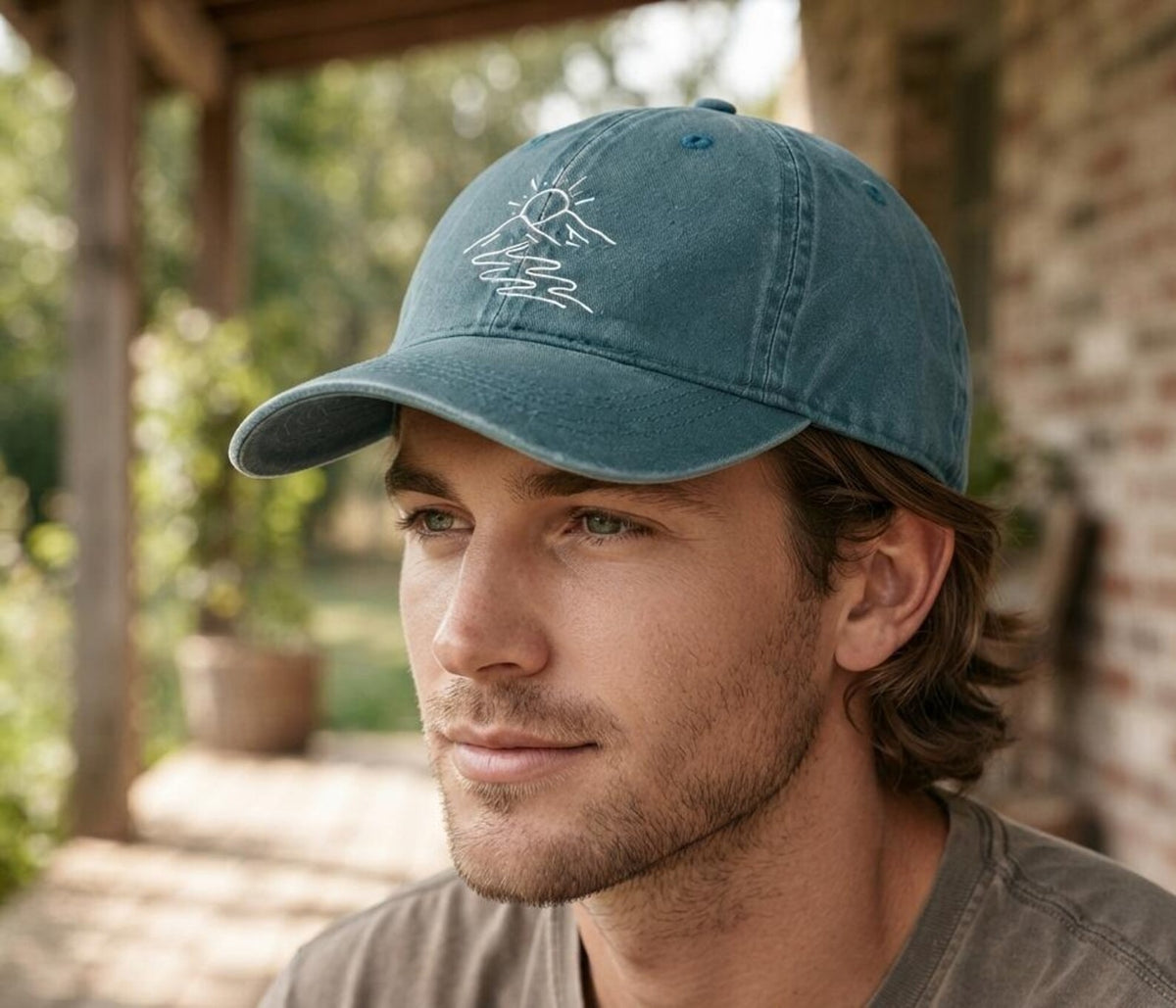 Mountain Sunrise Embroidered Hat, Vintage Washed Dad Cap, Minimalist Outdoor Baseball Cap, Nature Lover Gift, Hiking Adventure Hat