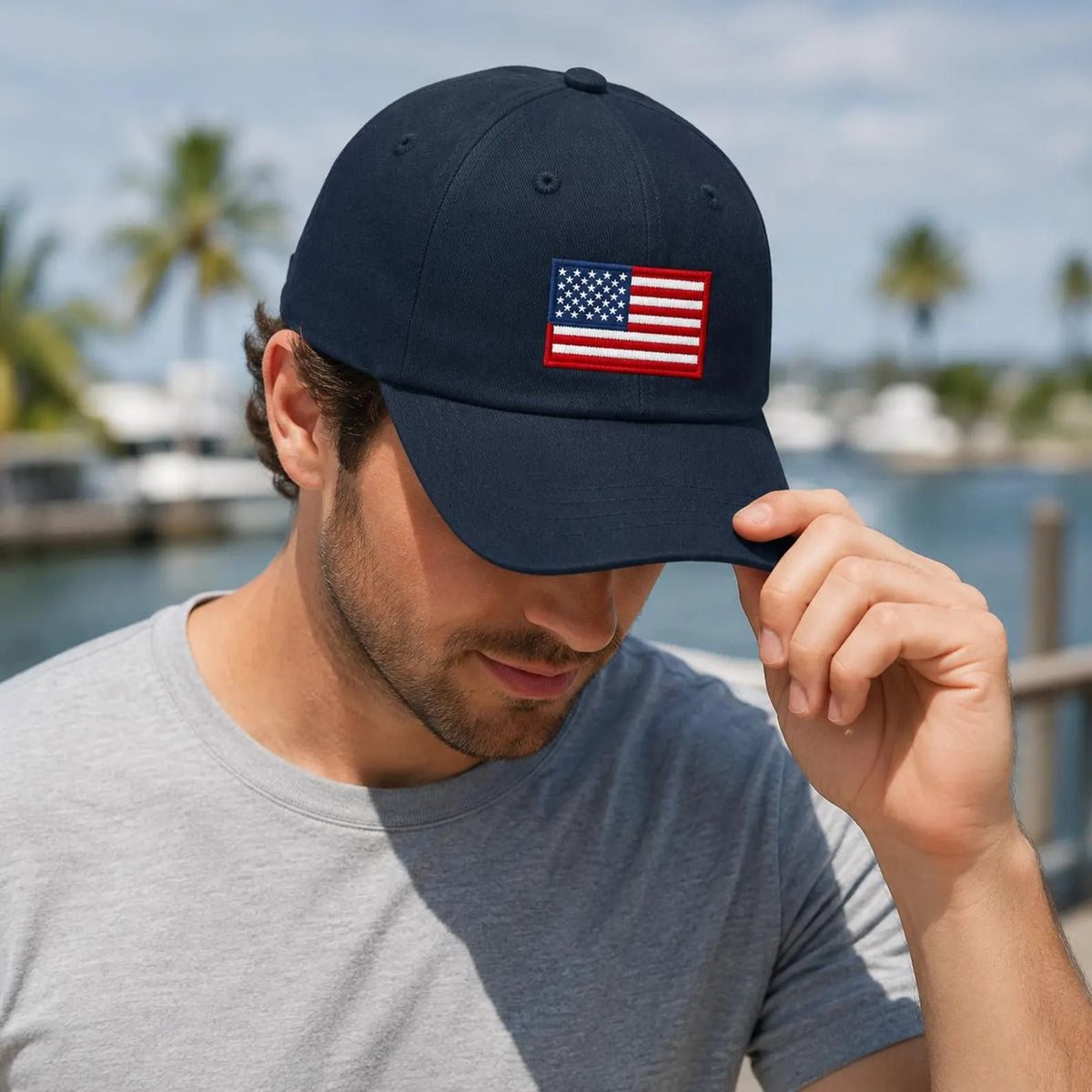 American Flag Embroidered Hat, USA Flag Baseball Cap, Patriotic Dad Hat, Independence Day Gift, Military Support Gift
