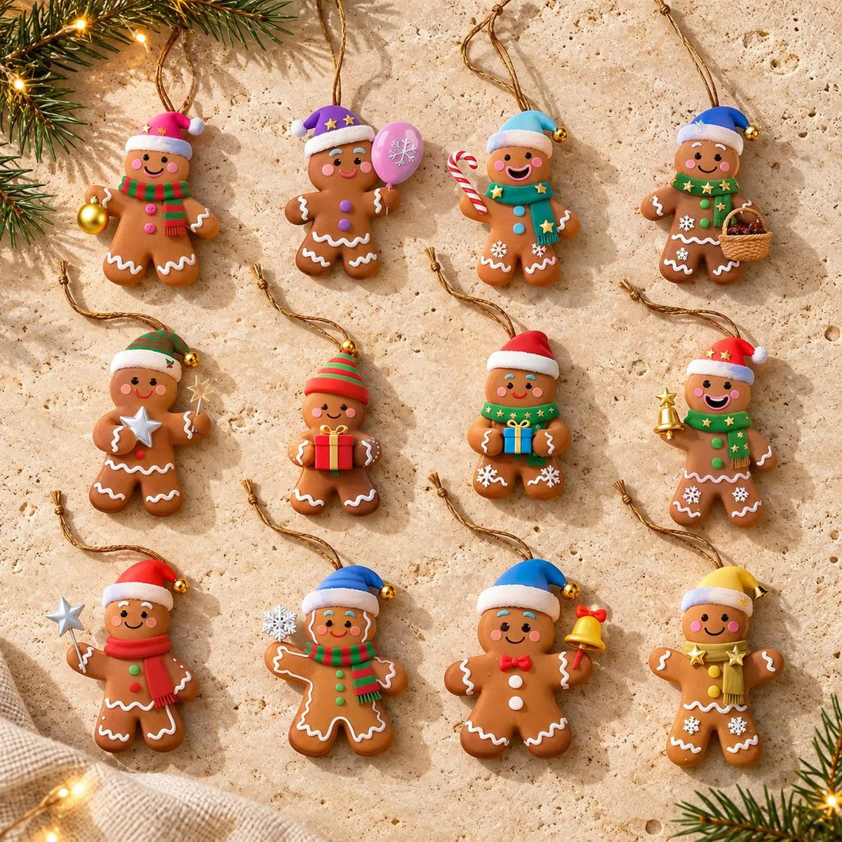 Set of 12 Gingerbread Christmas Tree Ornaments