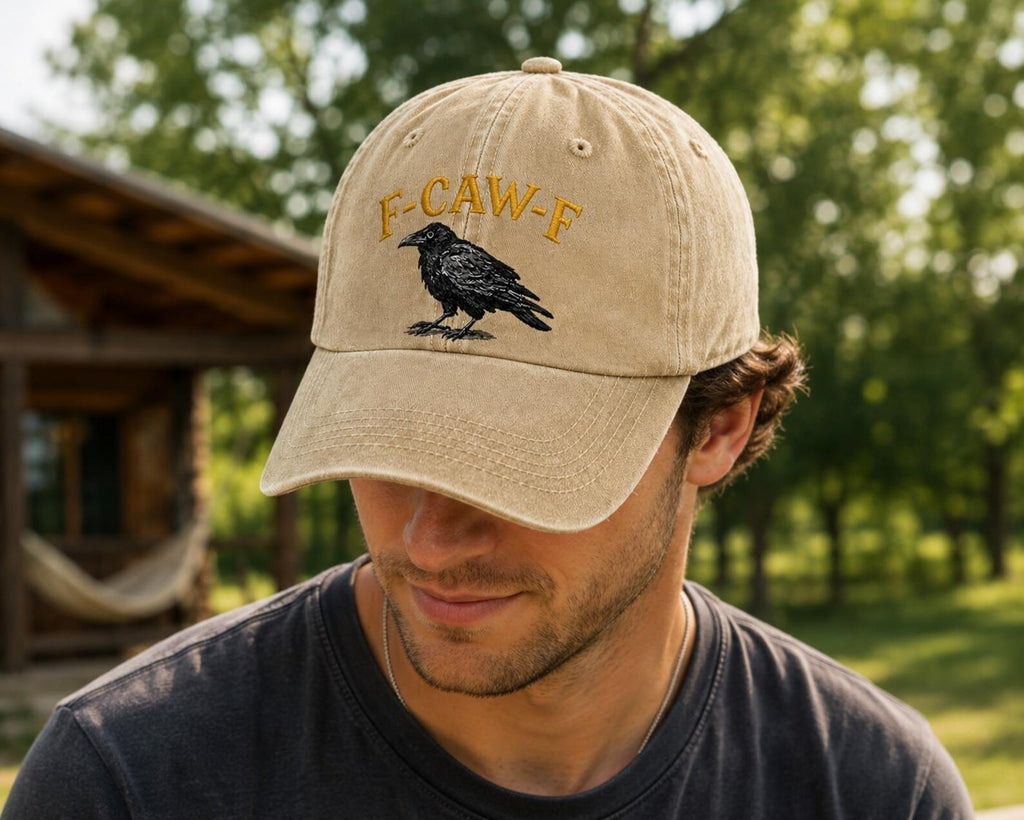 Funny Crow Embroidered Dad Hat, Vintage Washed Baseball Cap, Black Bird Hat, Sarcastic Humor Cap, Casual Gift for Men