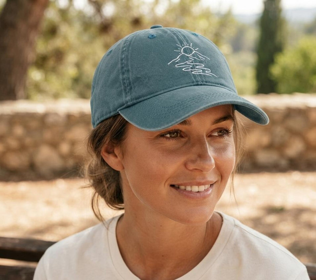 Mountain Sunrise Embroidered Hat, Vintage Washed Dad Cap, Minimalist Outdoor Baseball Cap, Nature Lover Gift, Hiking Adventure Hat
