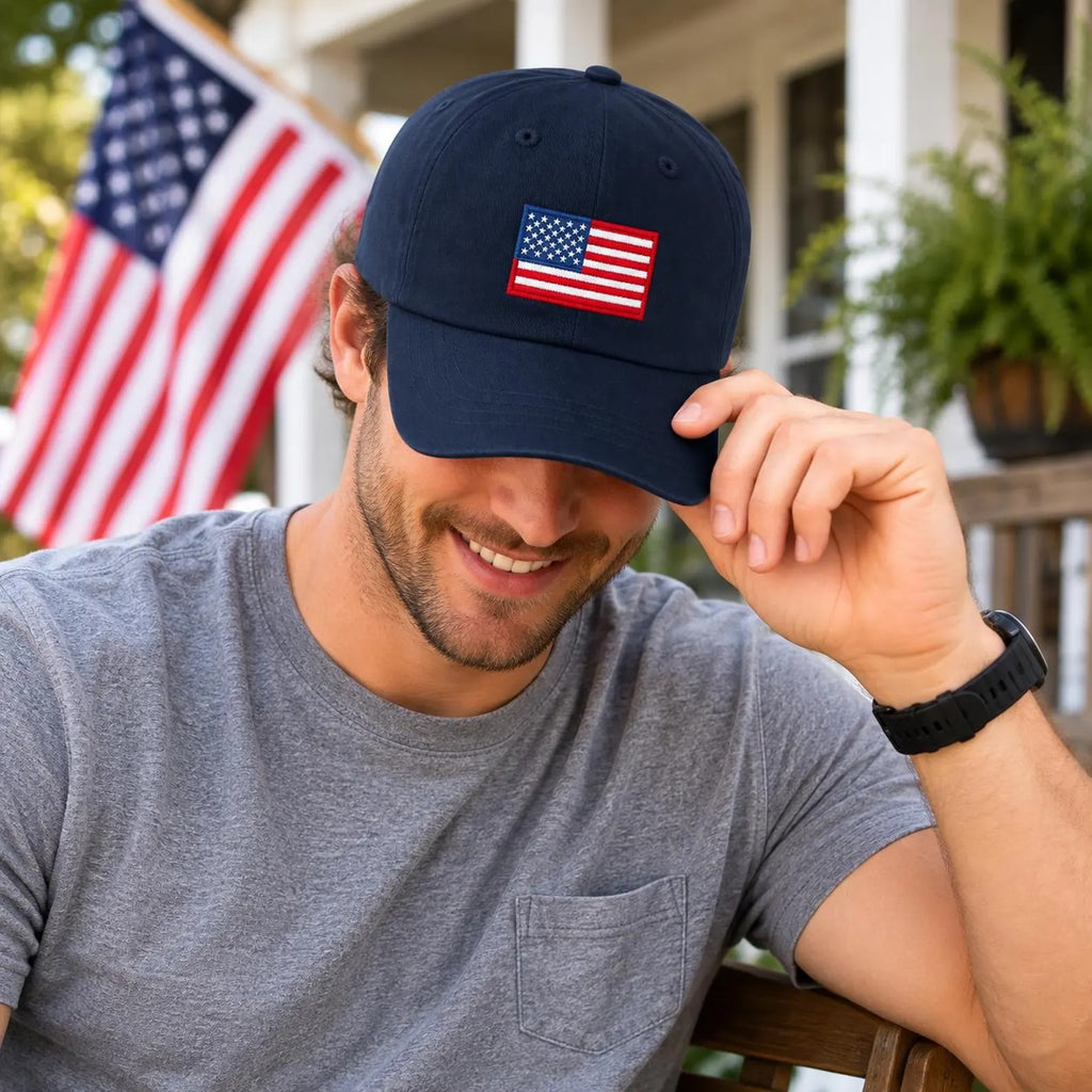American Flag Embroidered Hat, USA Flag Baseball Cap, Patriotic Dad Hat, Independence Day Gift, Military Support Gift