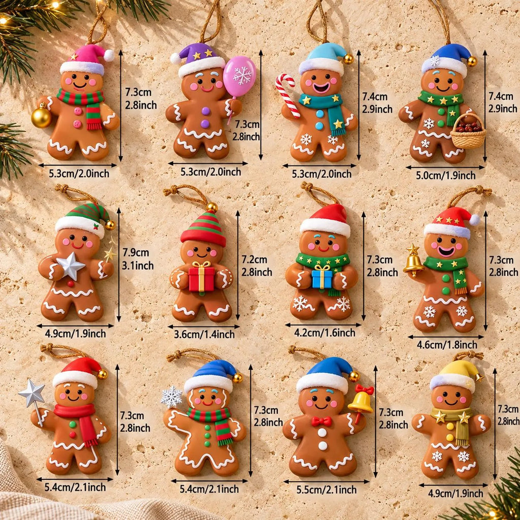 Set of 12 Gingerbread Christmas Tree Ornaments