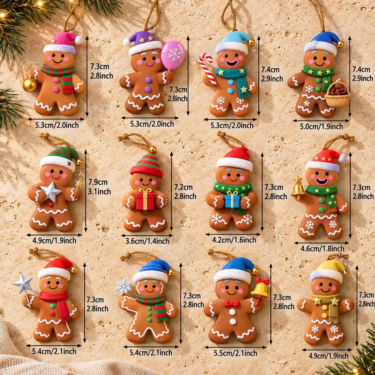 Set of 12 Gingerbread Christmas Tree Ornaments