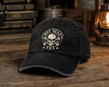 Vintage Skull Embroidered Hat, Distressed Black Trucker Cap, Men's Gothic Baseball Hat, Biker Style Cap, Outdoor Gift for Him