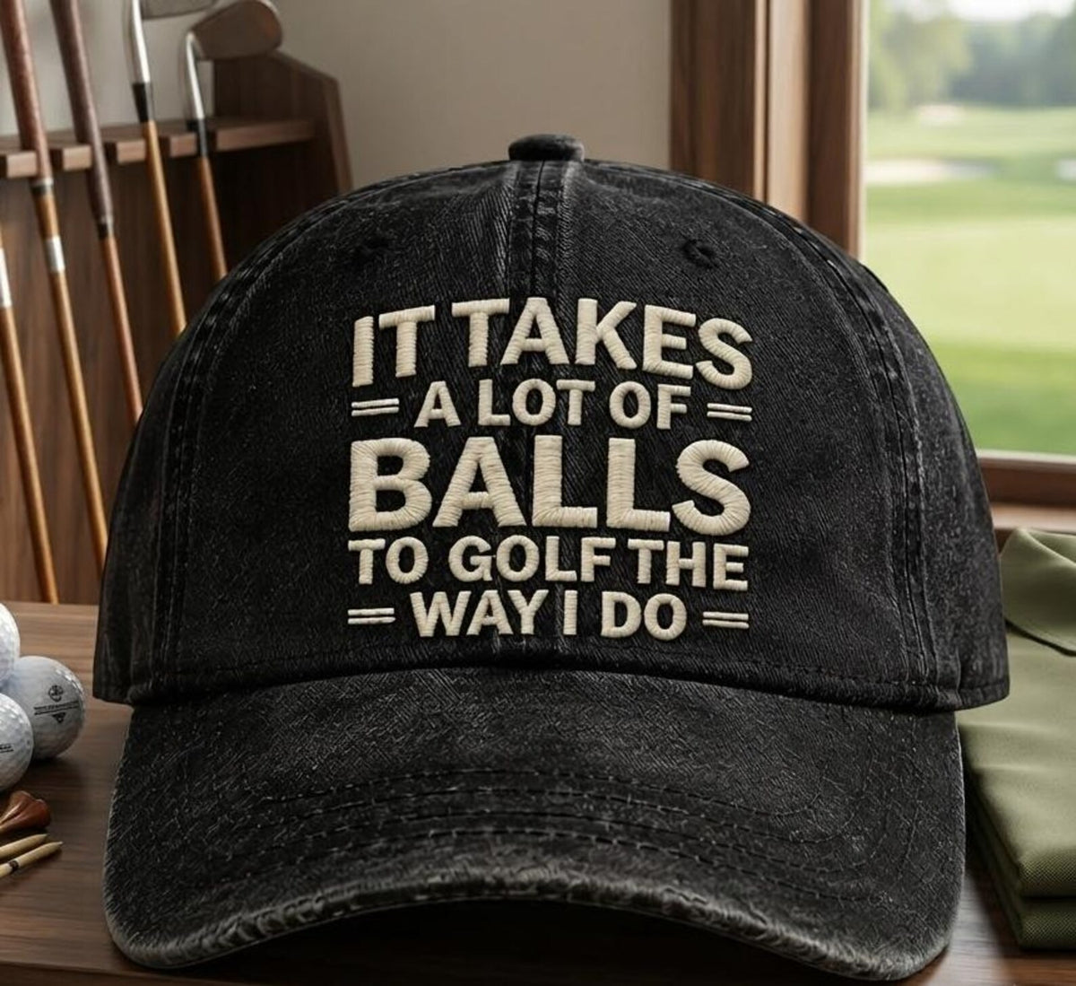 Funny Golf Hat, Golf Dad Cap, It Takes a Lot of Balls to Golf Embroidered Hat, Vintage Washed Cap, Golfer Gift for Dad