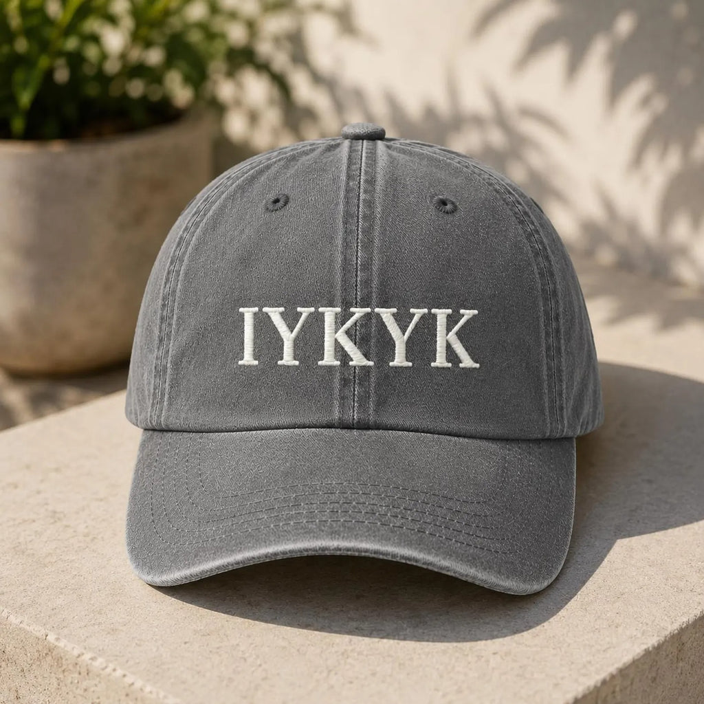 IYKYK Embroidered Baseball Cap, Funny Gray Dad Hat, Minimalist Unisex Cap, Casual Everyday Hat, Gift for Friends