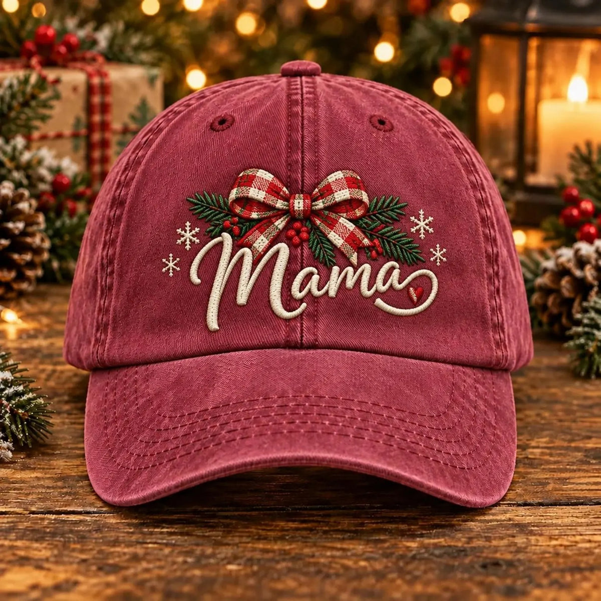 Christmas Santa Reindeer Embroidered Hat, Green Holiday Baseball Cap, Vintage Christmas Gift, Festive Winter Dad Hat