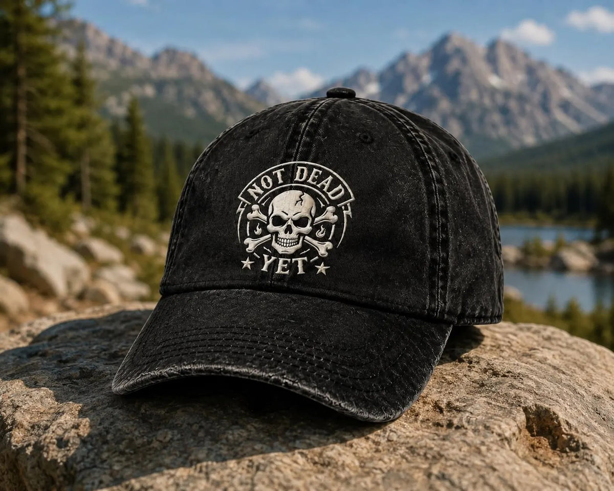 Vintage Skull Embroidered Hat, Distressed Black Trucker Cap, Men's Gothic Baseball Hat, Biker Style Cap, Outdoor Gift for Him