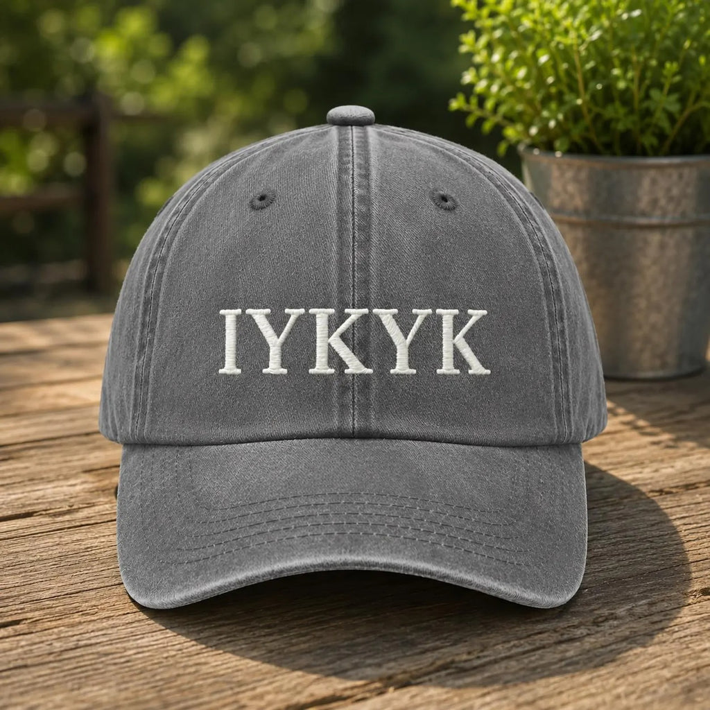 IYKYK Embroidered Baseball Cap, Funny Gray Dad Hat, Minimalist Unisex Cap, Casual Everyday Hat, Gift for Friends
