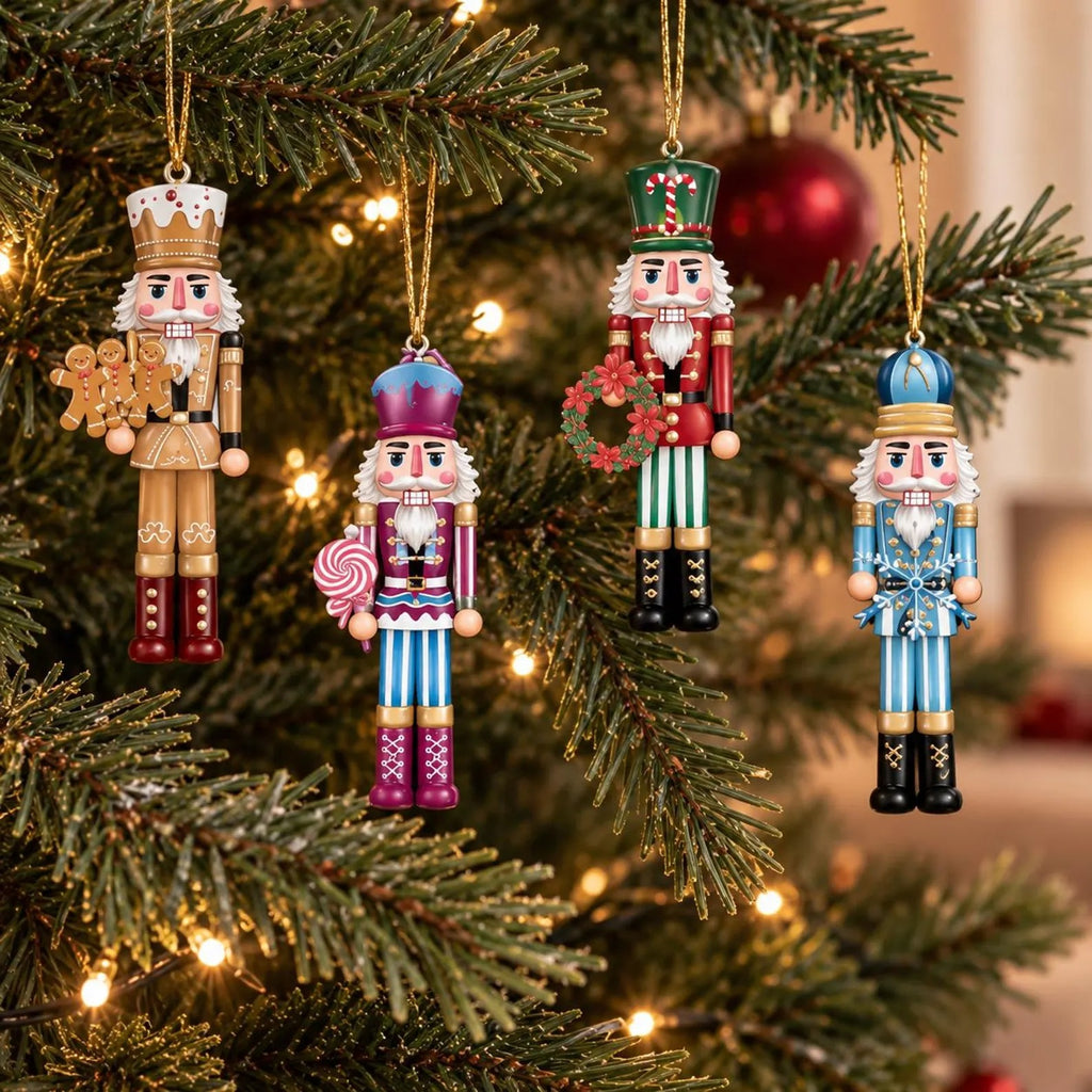 Set of 12 Wooden Nutcracker Christmas Ornaments