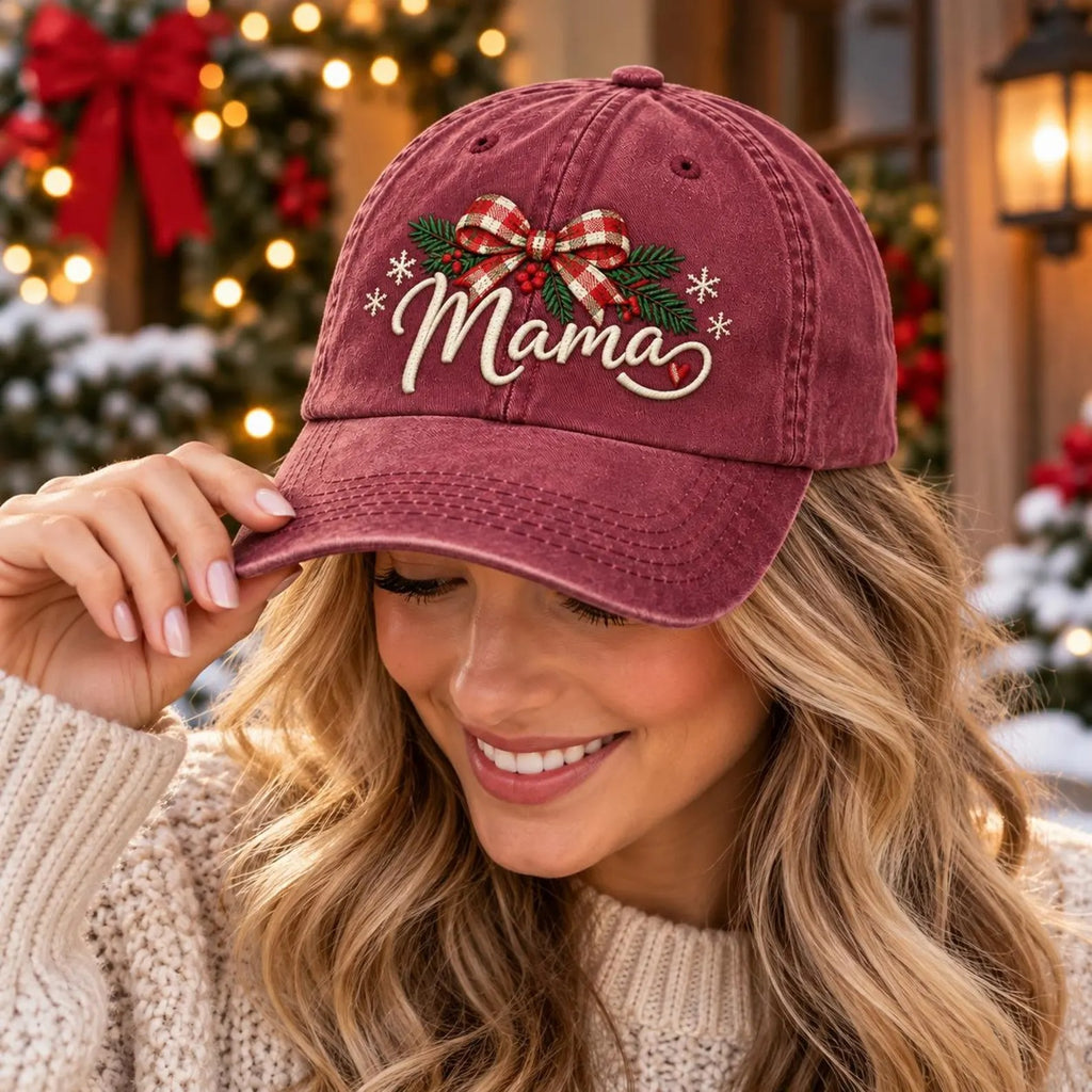 Christmas Santa Reindeer Embroidered Hat, Green Holiday Baseball Cap, Vintage Christmas Gift, Festive Winter Dad Hat