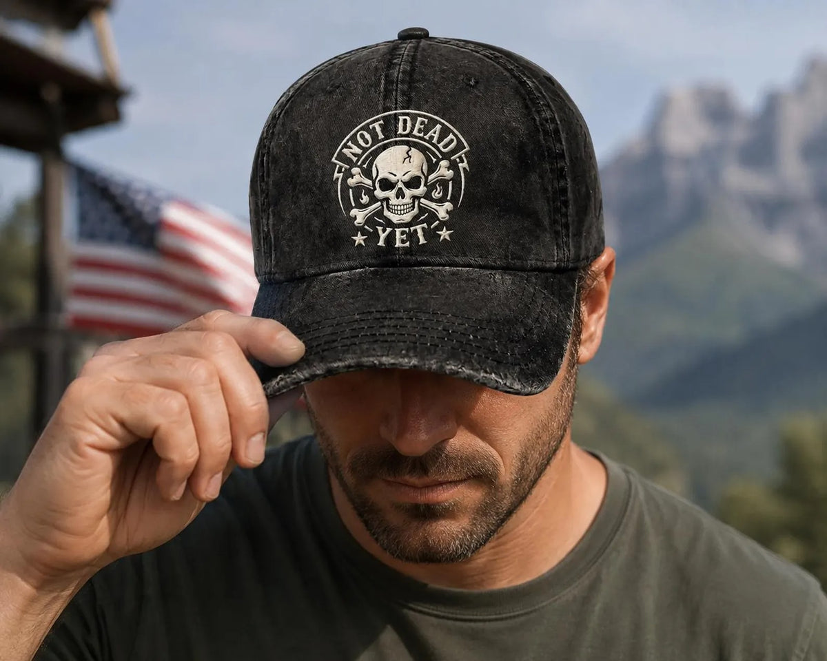 Vintage Skull Embroidered Hat, Distressed Black Trucker Cap, Men's Gothic Baseball Hat, Biker Style Cap, Outdoor Gift for Him