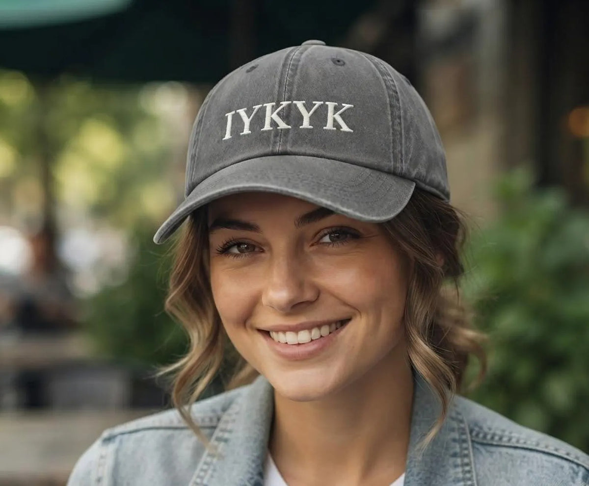 IYKYK Embroidered Baseball Cap, Funny Gray Dad Hat, Minimalist Unisex Cap, Casual Everyday Hat, Gift for Friends
