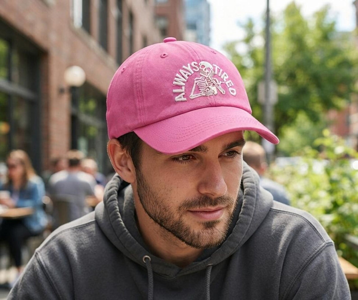 Always Tired Embroidered Hat, Funny Skeleton Dad Cap, Pink Baseball Cap, Tired Mom Gift, Sleepy Girl Gift, Funny Everyday Hat