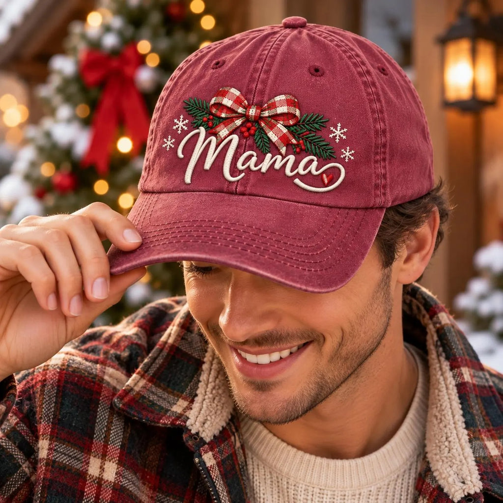 Christmas Santa Reindeer Embroidered Hat, Green Holiday Baseball Cap, Vintage Christmas Gift, Festive Winter Dad Hat