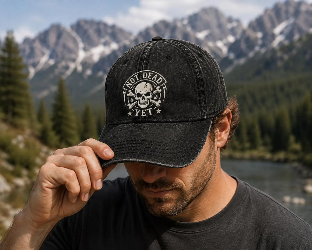 Vintage Skull Embroidered Hat, Distressed Black Trucker Cap, Men's Gothic Baseball Hat, Biker Style Cap, Outdoor Gift for Him